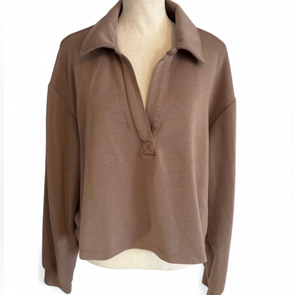 Thrive Societe Tan Pullover Cropped Sweatshirt
